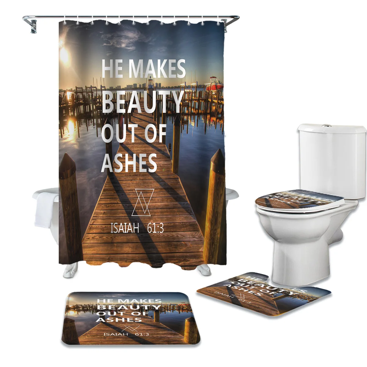 Waterdicht Douchegordijn Set Bijbel Gezegden Houten Plank Road