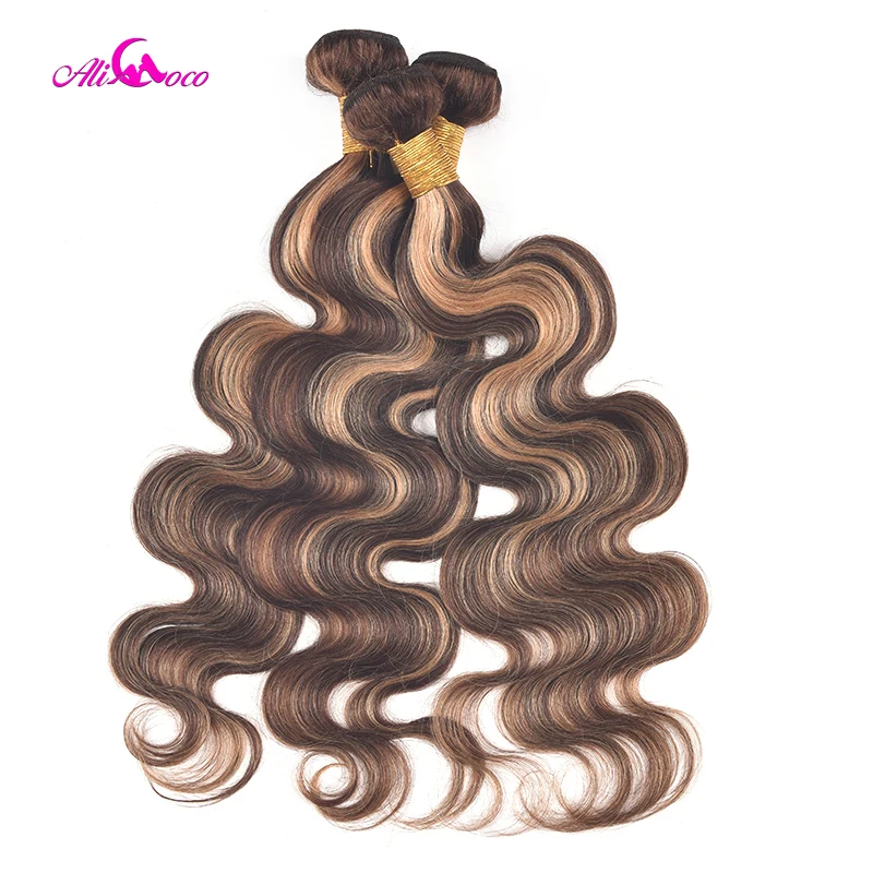 Pacotes com Fechamento Pacotes de Cabelo Onda do Corpo Remy com Fechamento Coco Destaque Colorido Cabelo Ombre Brasileiro p4 - 30 Humano Ali 3 Cheap Pacotes com 34 com fecho