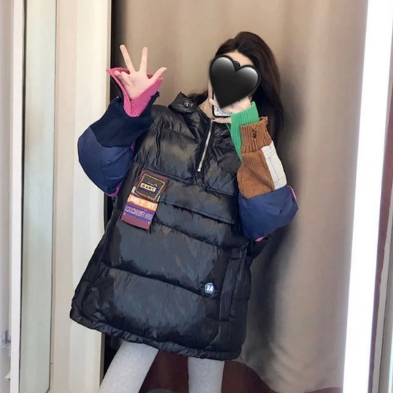 

Женский пуховик свободного покроя, легкий пуховик большого размера с рукавом Пэчворк, теплая верхняя одежда