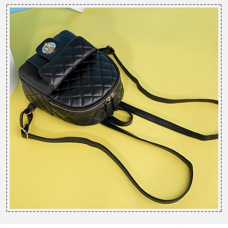 Модный черный рюкзак из искусственной кожи, Женские клетчатые рюкзаки для девочек-подростков, Женская Повседневная маленькая школьная сумка