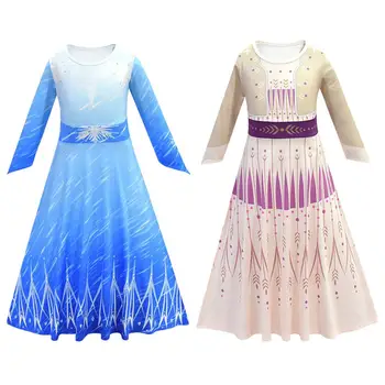 

2019 New Anna Elsa 2 Children Dress Frozen 2 Christmas Set Cosplay Birthday Party Halloween Elsa Anna Blue Beige Dress