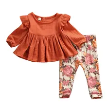 Новые детские топы для маленьких девочек, футболка, штаны с цветочным принтом, одежда на осень и весну