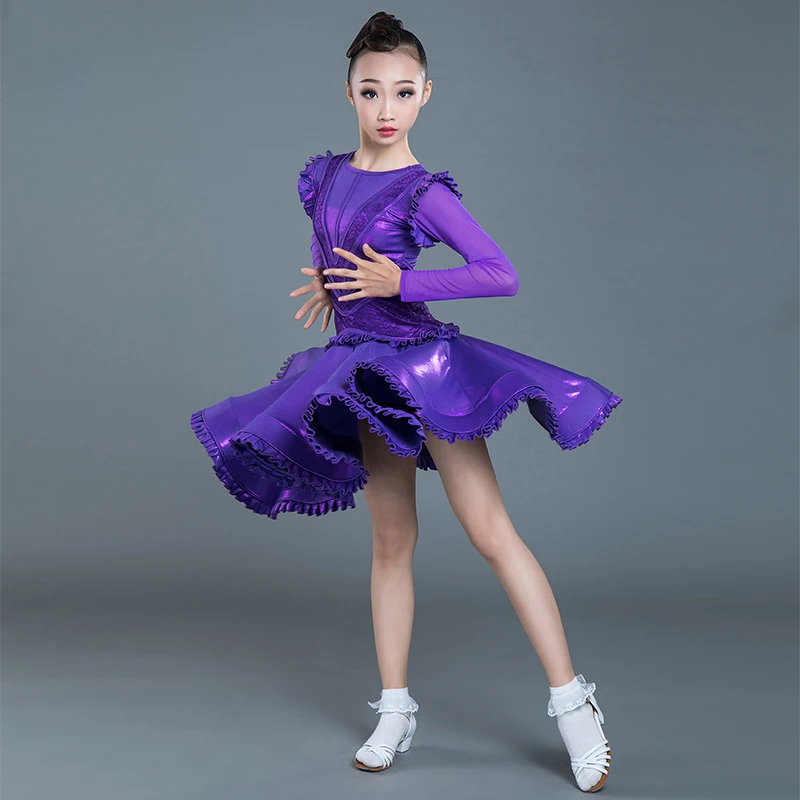 Summer Children'S Latin Dance Dress Professional Ballroom Dancing Competition Clothes Girls Long Sleeve Princess SL2363 |