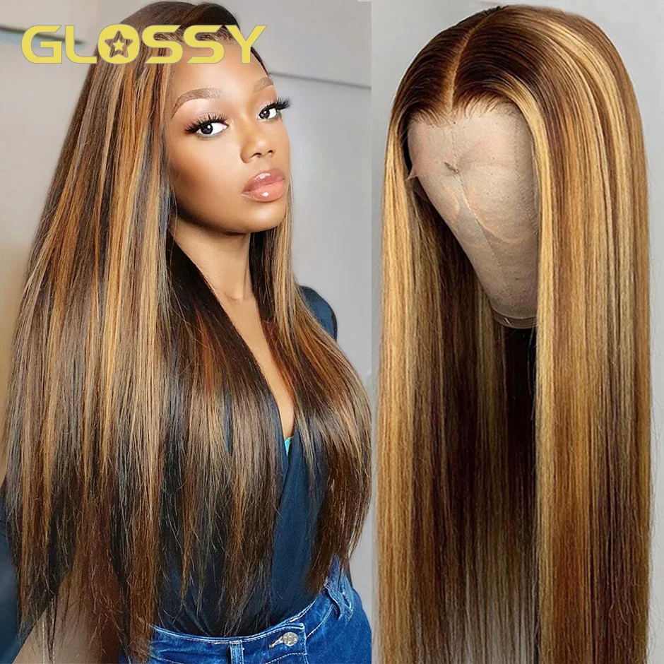 Ombre Straight Lace Front Wig Human Hair 4/27 Highlight Wig Colored Human Hair Wigs for Women 4x4 13x4 Transparent Lace Wigs