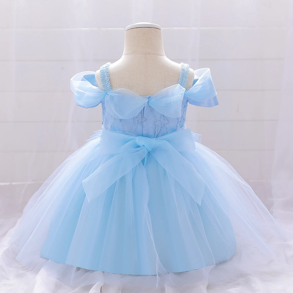 New Infant Baby Girl Dress Petals Tulle Baptism Dresses Girls 1 Year Birthday Beading Party Wedding Baby Clothing