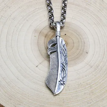 

Feather Necklace Sterling Silver Pendant Male Personality Retro Punk Sweater Chain Pendant Simple Female Accessories
