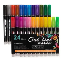 Rotuladores de colores para pintura artística, juego de rotuladores de contorno de colores con grafiti creativo DIY, suministros de papelería para la escuela y la Oficina, 12/24