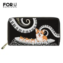 

FORUDESIGNS Cute Corgi Dog Women Long Wallets Pu Leather Zipper Clutches Purse Fashion Piano Pet Design Ladies Cardholders