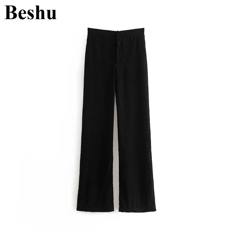 Za 2019 Fshion Trouses Women Black Velvet Straight Pants High Waist Mop Simple Elegant Wide Leg Warm Comfortable Womens | Женская одежда