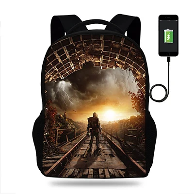 17 Дюймов школьная Сумка подростковая с принтом Metro Exodus для мальчиков и девочек рюкзаки ранец для детей ортопедические mochila escolar Usb порт сумка для книг