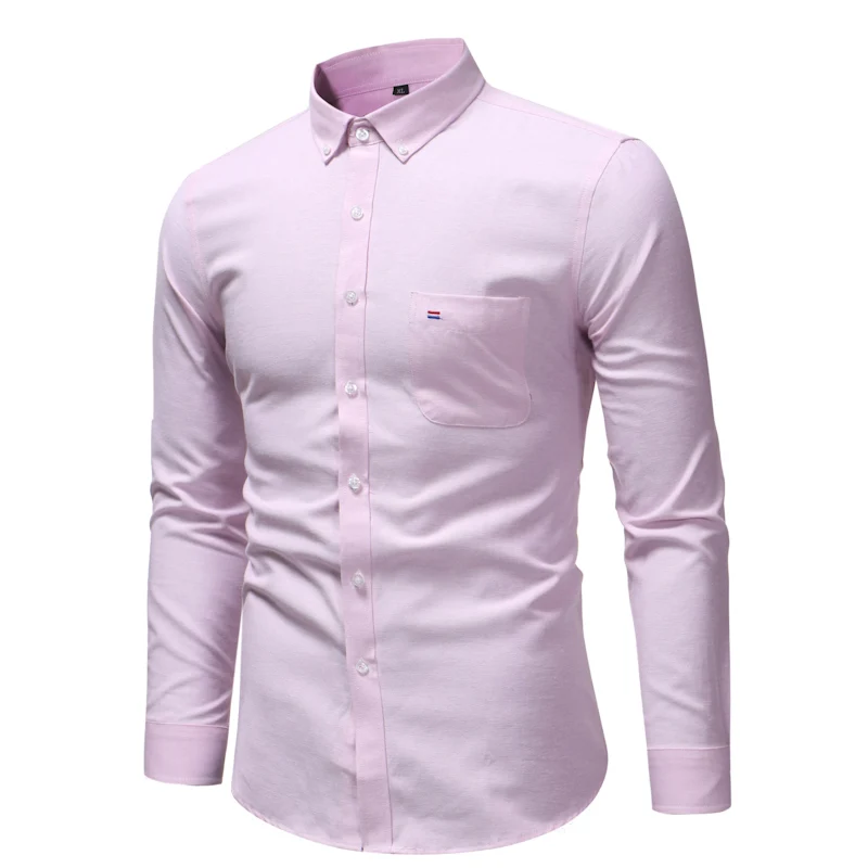 NEGIZBER, новинка, мужские официальные рубашки, одноцветные, облегающие, с длинным рукавом, рубашки, мужские, модные, повседневные, деловые, мужские, хлопковые рубашки - Цвет: pink