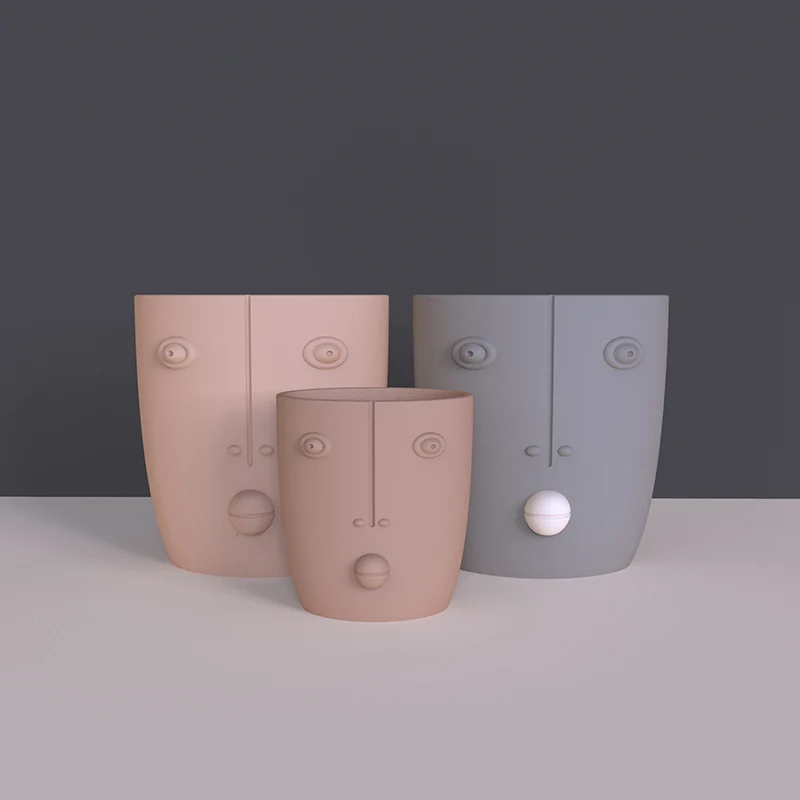 

Concrete Flowerpot Mold Face Design Potted Mold Horticultural Cement Flowerpot Silicone Molds