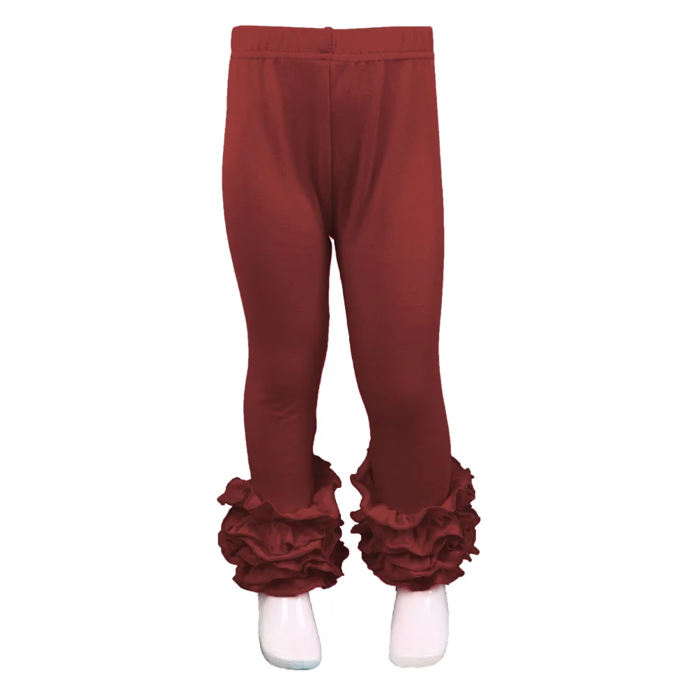 maroon MUDBALA/Эксклюзивные леггинсы для маленьких девочек; Тройная оборка; одежда для маленьких девочек; однотонные хлопковые брюки с рюшами - Цвет: maroon