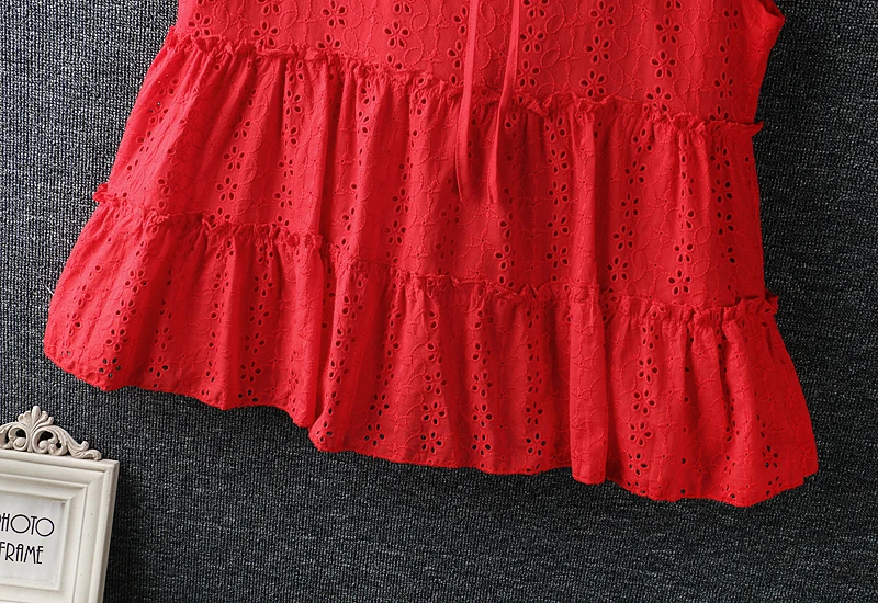 2020 summer hollow out embroidery blouse tops female cotton O-Neck sleeveless loose pullover shirt 5