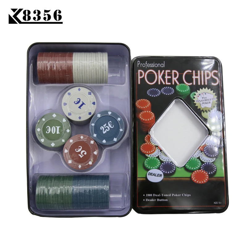 K8356 2Sets/Lot Quality Casino Set Texas Poker Chips 100 pieces Game Tokens fine Plastic Chips 1/5/10/25 EURO Four Par Dealer