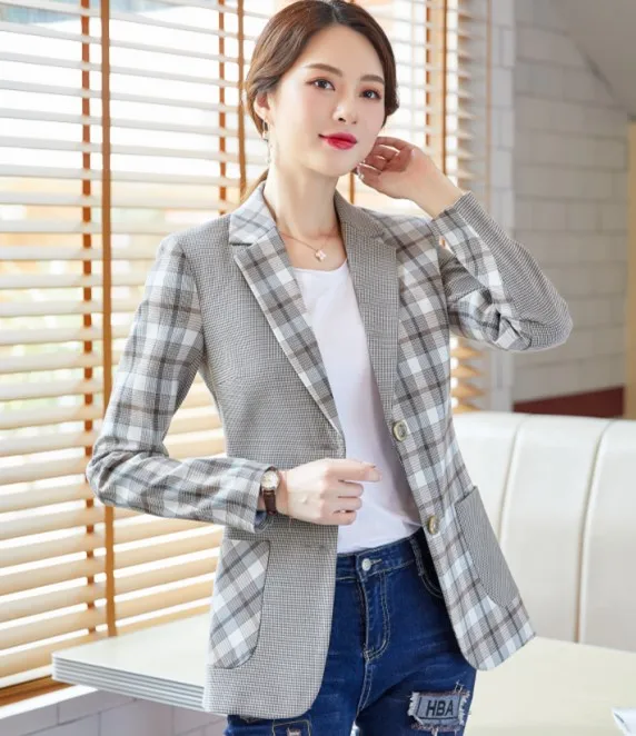 Plaid blazer Naviu Новое модное клетчатое лоскутное дизайнерское пальто для весны, Женский блейзер, офисный стиль, неустойчивая верхняя одежда - Цвет: Plaid blazer
