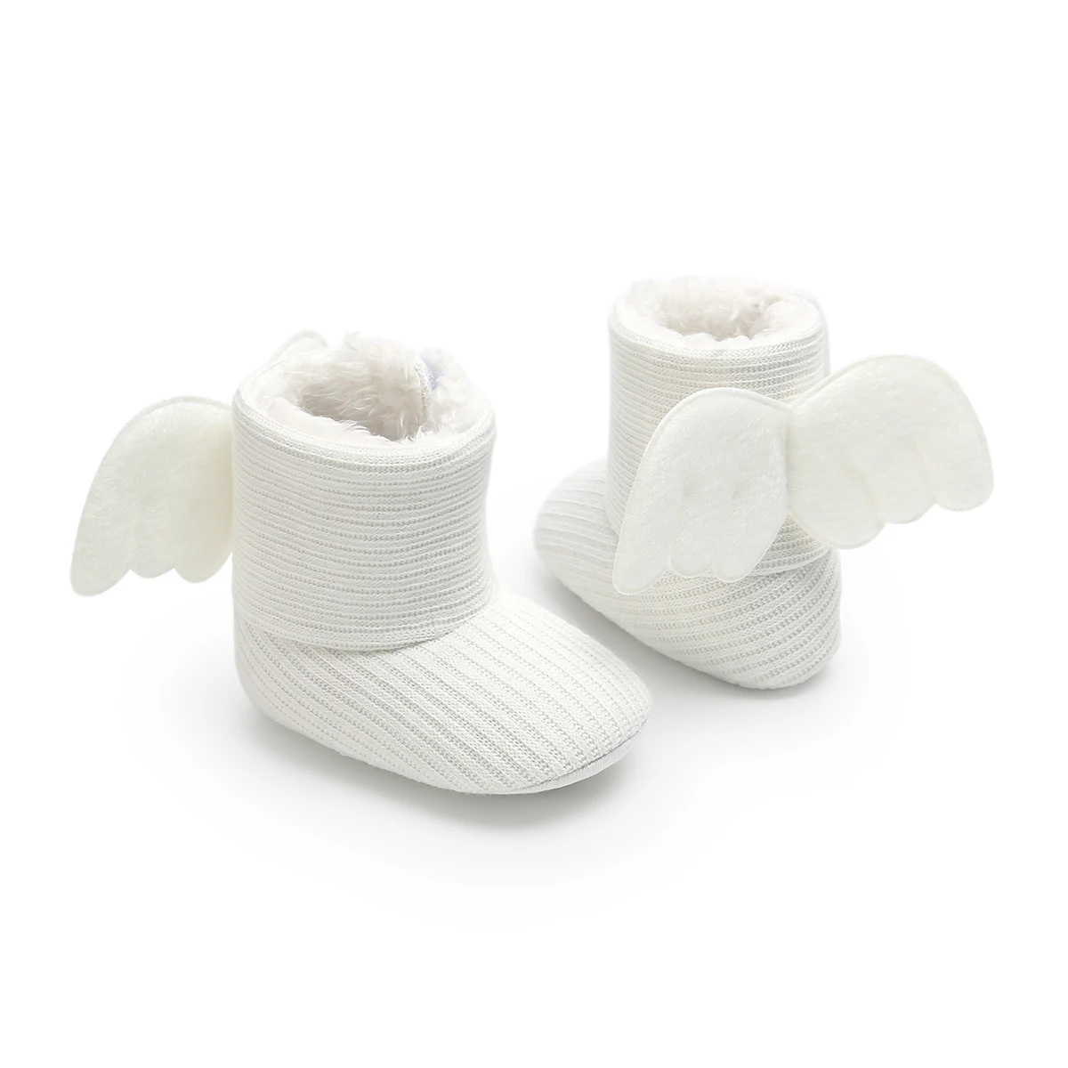 Мягкие Зимние ботиночки для малышей, носки для новорожденных, теплые подарки, милые детские ботиночки для малышей, милые ботиночки для маленьких детей с крылышками, для 0-18 месяцев - Цвет: Белый