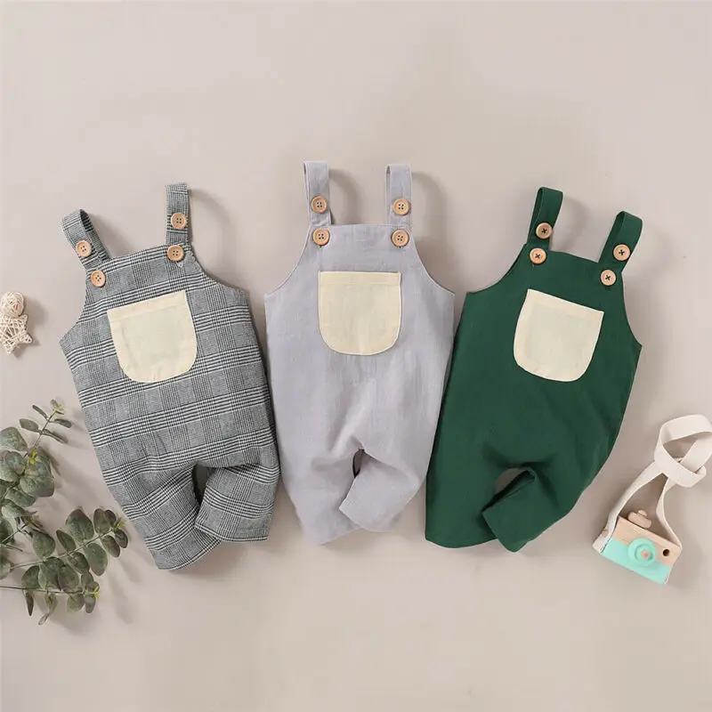 

0-18 Months Newborn Infant Baby Boys Girls Clothes Strap Romper Button Jumpsuit Overalls Outfits