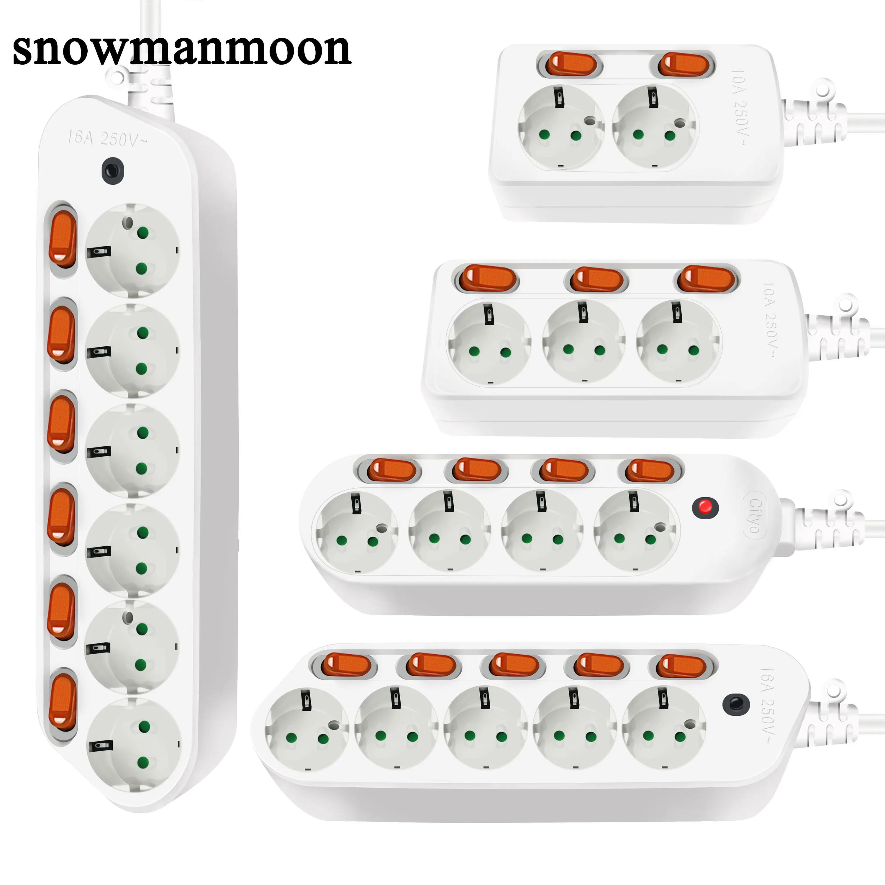 

Extension cord Socket Individually Switched 3/4/5/6 bit hole Europe Standard Power eu electric Outlets Plug Overload Protection