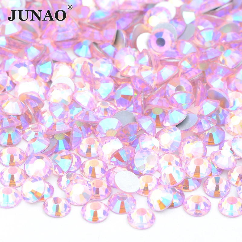 JUNAO Wholesale 100Gross 14400pc SS6 8 10 12 16 20 30 Flatback AB Crystal Glass Rhinestone In Bulk Non Hotfix Strass Nail Stones