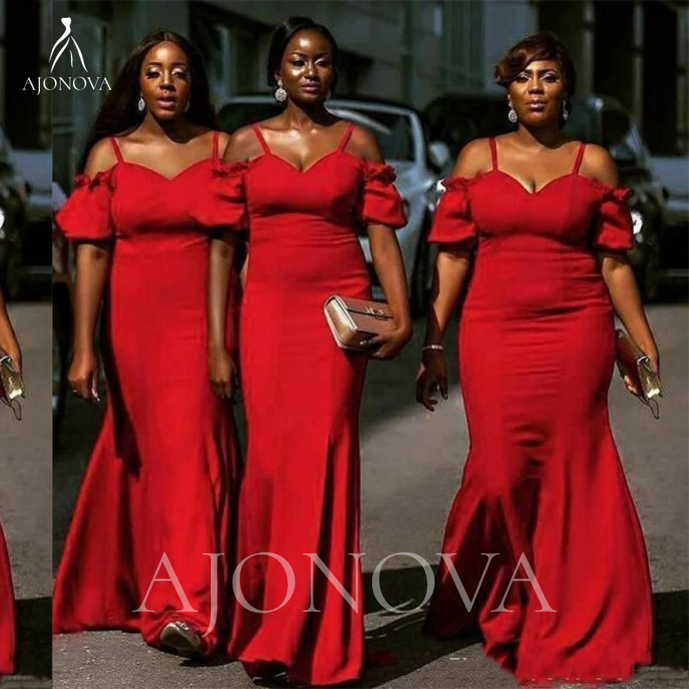 Red Satin Dress for Wedding Party Formal Mermaid Paghetti Straps Bridesmaid Dresses Women 2021 Elegant Bridesmaids | Свадьбы и