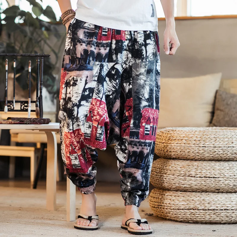 

2018 New Style Versitile Fashion Loose-Fit Trend Chinese-style Nepal Pants Flax Pants Men's Big Crotch Saggy Pants Men's
