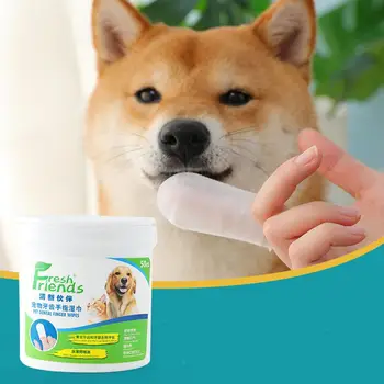 

50Pieces/Box Finger Tip Wet Tissue Wipes for Pet Dog Cat Clean Teeth Gums Remove Tartar