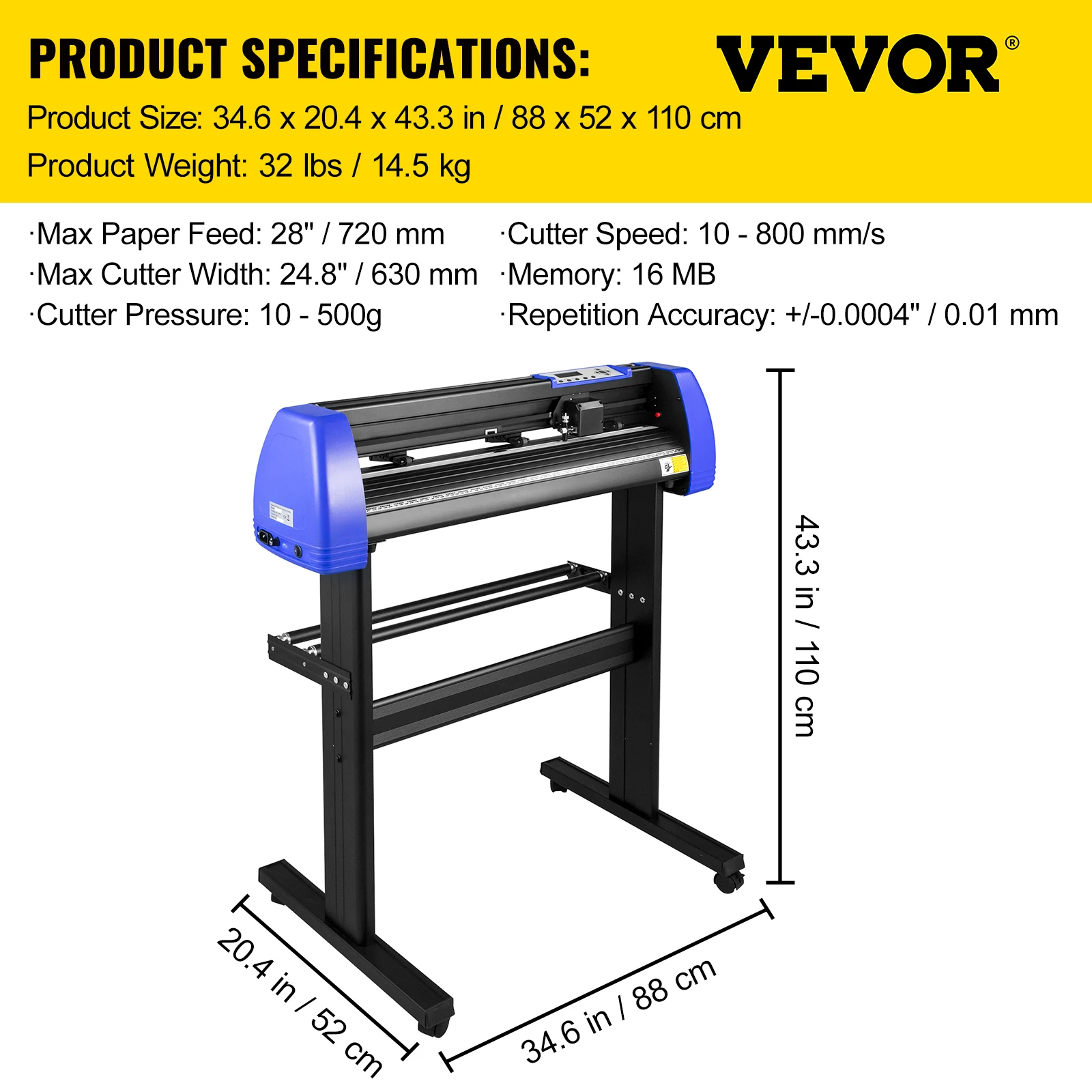 VEVOR Máquina Cortadora de Vinilo de 1,350 mm, Plotter de Corte de Vinilo  con Control Digital, Vinilo Cortador Letrero, Corte Plotter Impresora