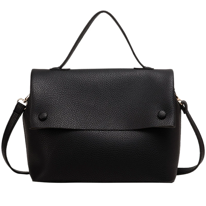 

Casual Large Capacity Buckets Bag Cover Shoulder Bag Matte PU Handbags Wide Striped Strap Crossbody Bag Purses Black