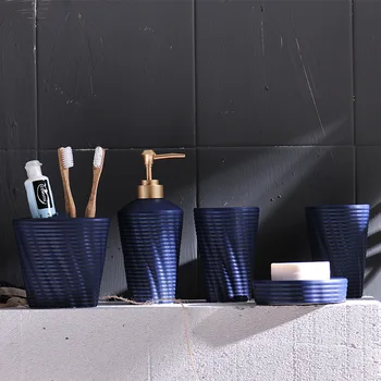 

New Nordic creative ceramic bathroom wash five-piece bathroom accessories toothbrush holder lotion bottle toiletries set
