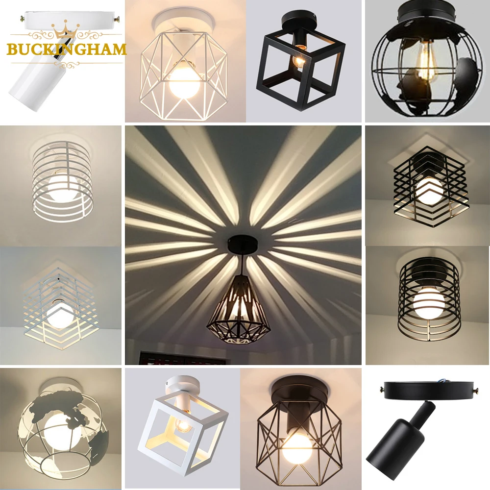 Vintage Ceiling light Modern Nordic Retro Iron lamp Decor For Living Room Bar Black and White Loft E27 Home Lights Cage Fixture