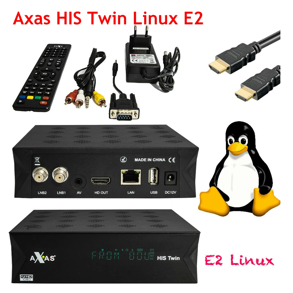Спутниковый ресивер Full HD с 2х стандартным тюнером установленным Axas HIS Twin Linux E2 Open ATV