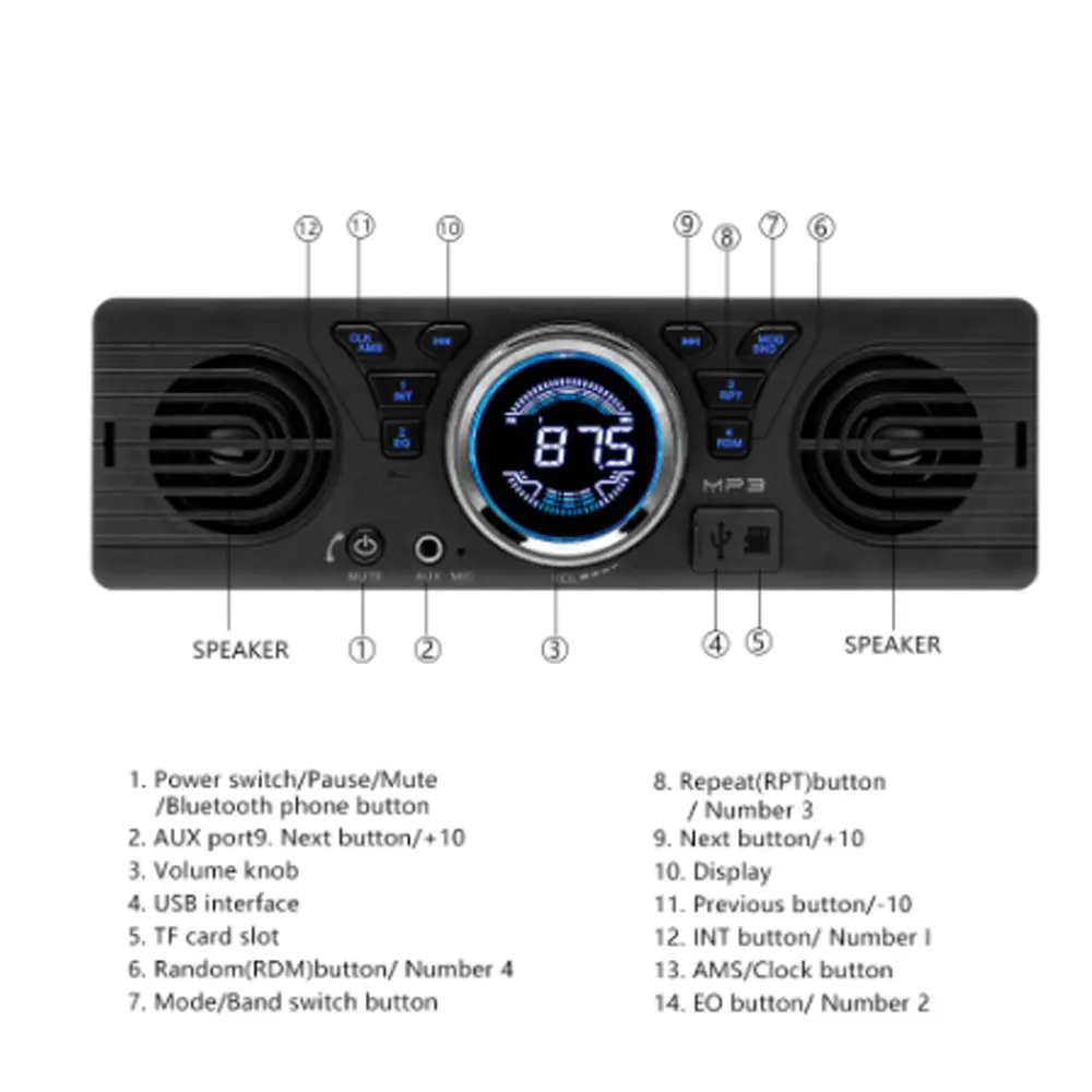 Плеер радио аудио автомобиля универсальный стерео MP3 TF AUX автомобиля Bluetooth AV252B Премиум