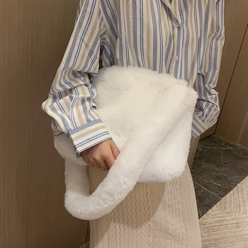 

Elegant Female Large Tote Bag 2019 Winter New Quality Soft Plush Women's Designer Handbag High capacity Shoulder Messenger Bag