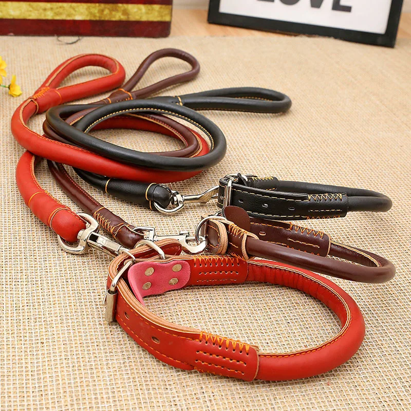 Leather Big Dog Collar and Leash Sets for Medium Large Dogs
