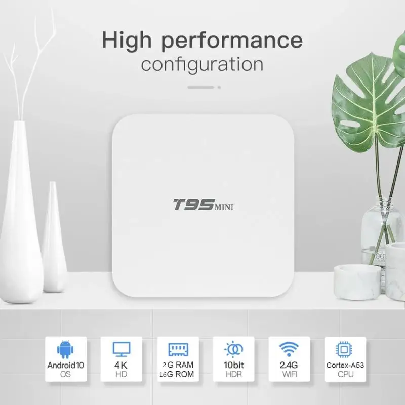 ТВ-приставка T95 Android 10 0 4 ядра Гб ОЗУ 64 ПЗУ Smart TV STB 2 4G Wi-Fi медиаплеер 4K штепсельная