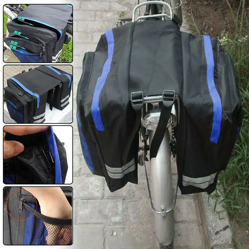 Sale Carry Luggage Double Pannier Mountain Bicycle Multi Pocket Reflective Strip Durable Portable Trunk Bag Mesh Practical Rear Seat 9