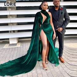LORIE Arabic Aso Ebi 2021 Green Mermaid Evening Dresses High Split Prom Dresses Velvet Formal Party Second Reception Gown Plus