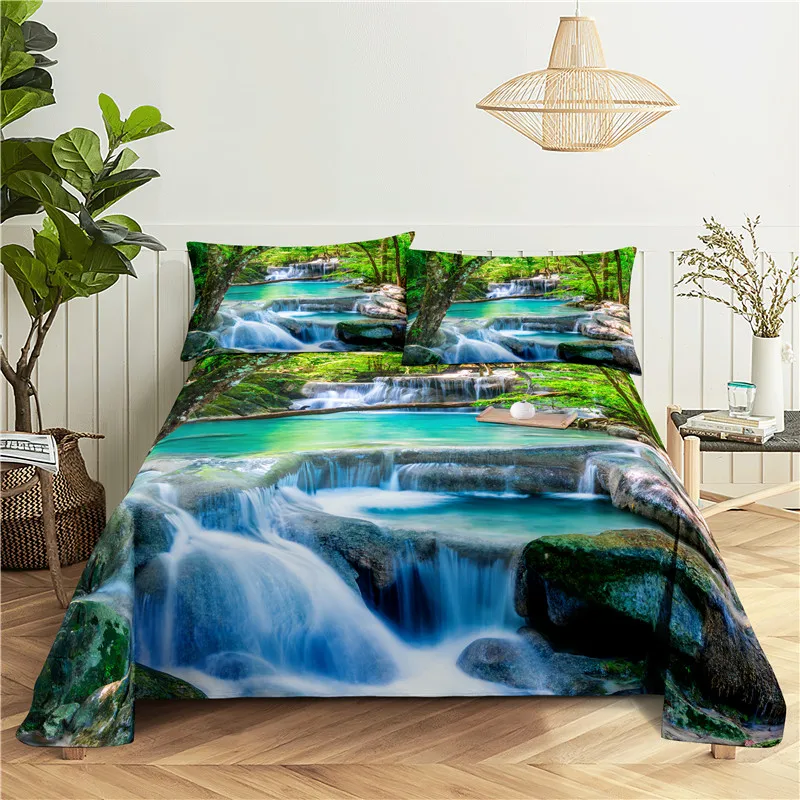 

Scenery 0.9/1.2/1.5/1.8/2.0m Digital Printing Polyester Bed Flat Sheet With Pillowcase Print Bedding Set
