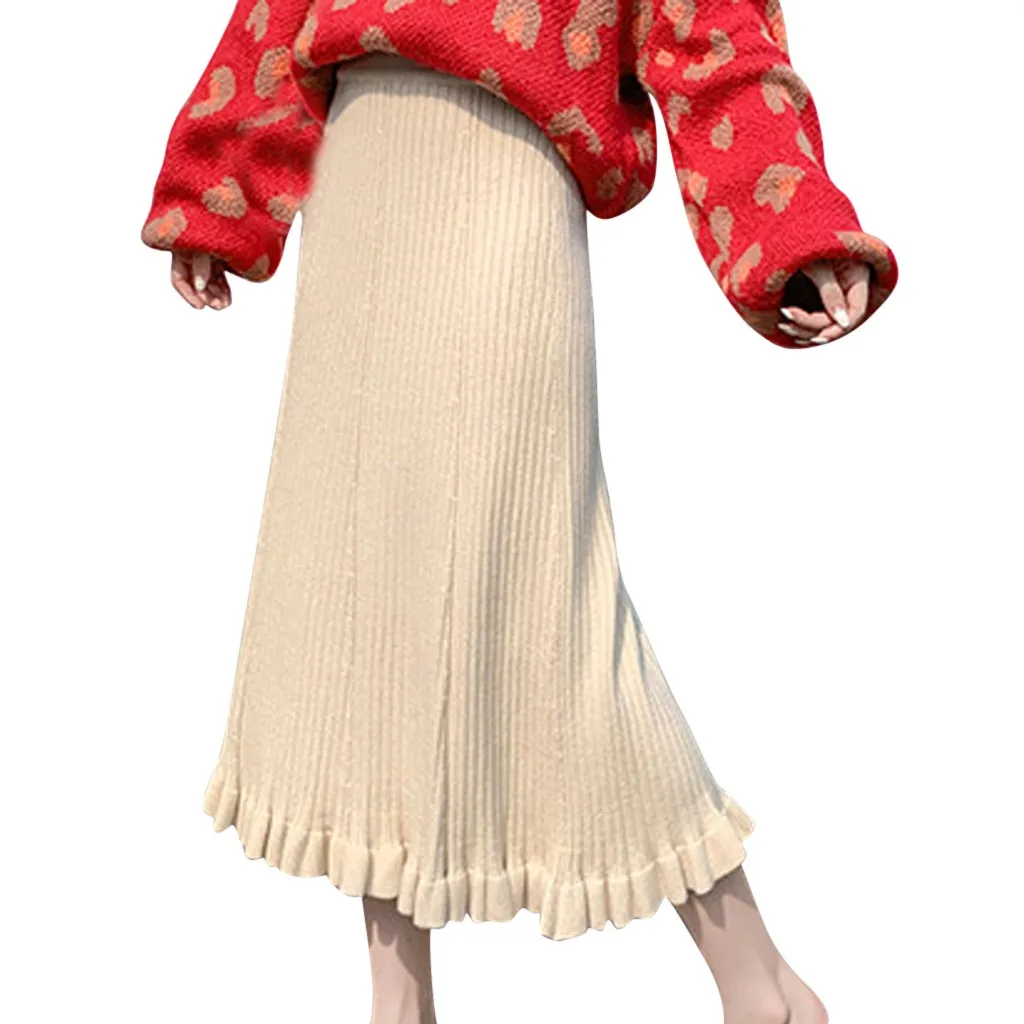 Faldas mujer moda юбки женские элегантные однотонные плиссированные зимние юбки с волнистым краем длинные женские юбки jupe femme