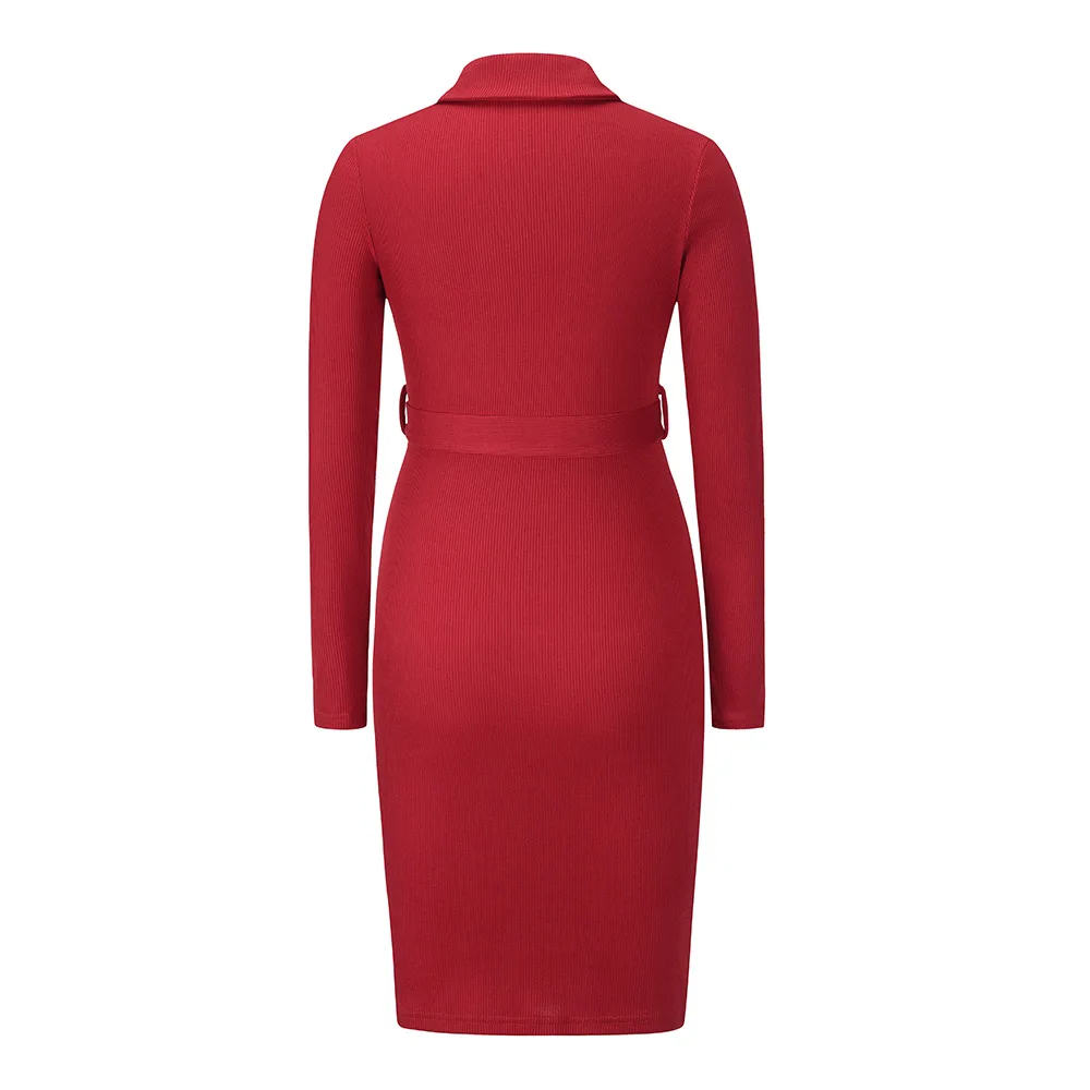 Flower Jie Autumn Dress Women Plus Size Knitted Bodycon Elegant Long Sleeve Vestidos Button Slim Casual Vintage Ladies Dresses