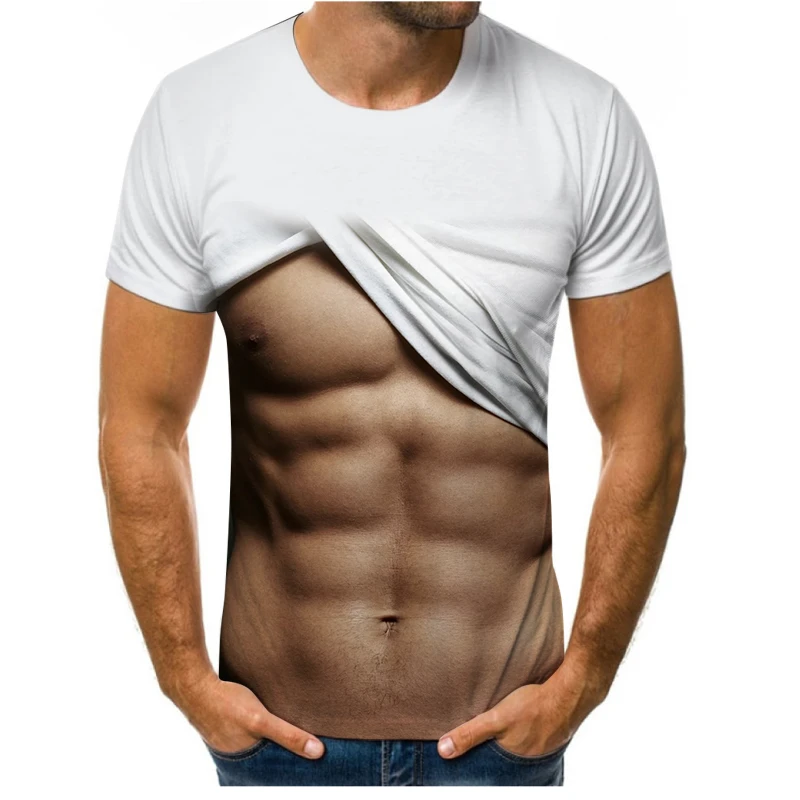 アニメ3dプリントtシャツ女性のtシャツ動物裸毛深い男ヌードスキン胸筋肉男のtシャツ原宿偽筋肉シャツ Tシャツ Aliexpress