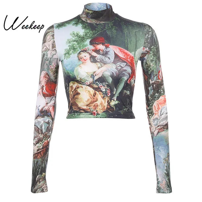 Женская укороченная водолазка Weekeep уличная облегающая футболка с длинным