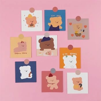 

9Pcs/set 8*8cm Korean Cartoon Cute Bear Illustration INS Album HD Photo Card Self Adhesive Stickers Photocard