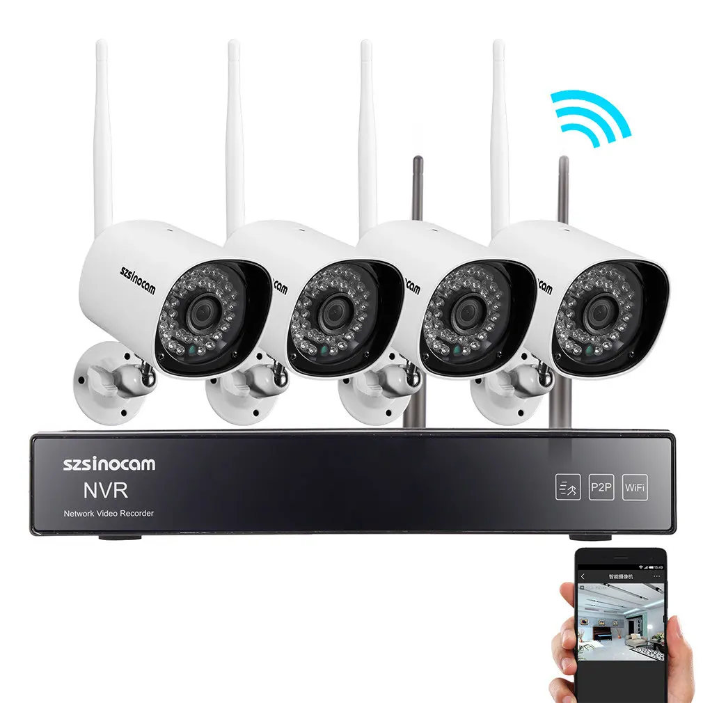 

LESHP 4CH WIFI NVR with 4 PCS WIFI IP Camera Surveillance System 1Mega for Outdoor Security Support Post Alarm Motion Detection