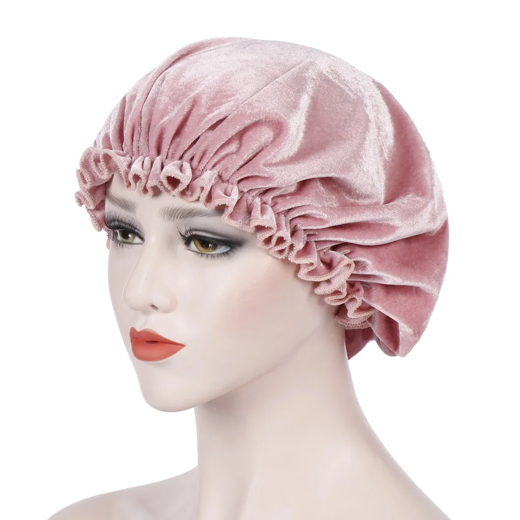 

New Women Sleep Cap Velvet Chemotherapy Head Cap Solid Color Soft Headwear Shower Hat Women Fashion Hair Accessories
