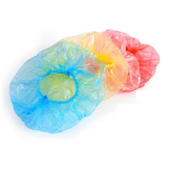 

100pcs Disposable Plastic Shower Cap Waterproof Hair One-off Shower Bathing Caps Pleated Anti Dust Stretch Hat Hotel Salon
