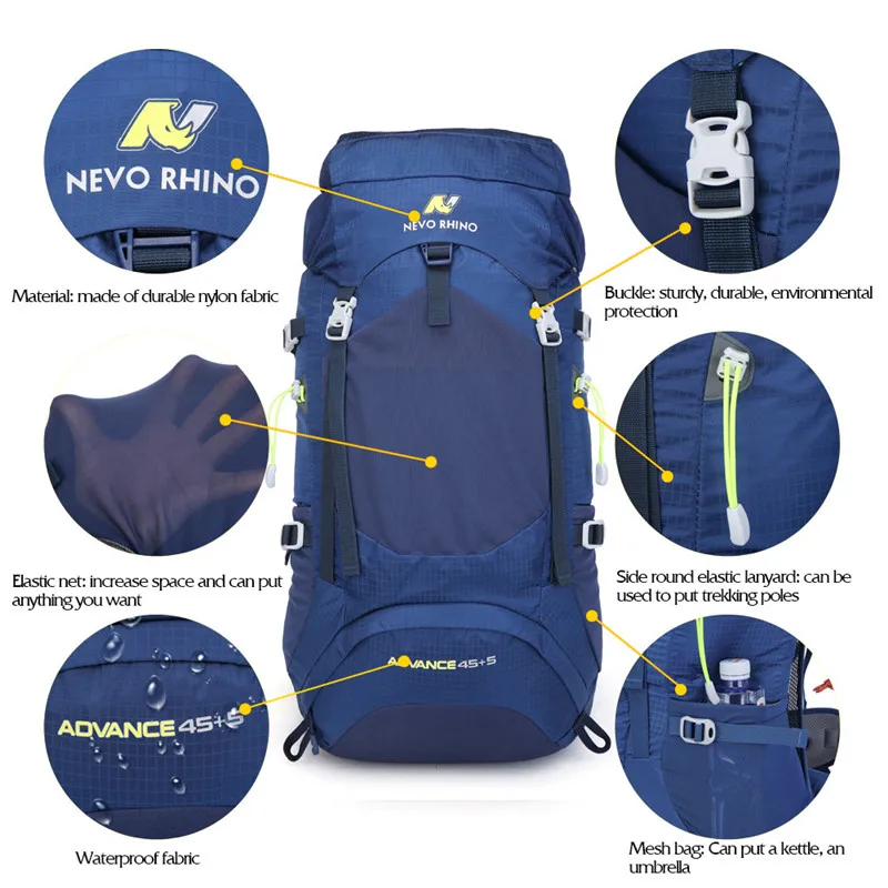 NEVO RHINO, водонепроницаемый, 50л, мужской рюкзак, унисекс, для путешествий, сумка, для пеших прогулок, для альпинизма, альпинизма, кемпинга, рюкзак для мужчин