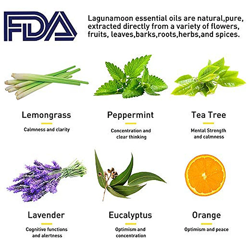 Чистые эфирные масла lagunoon, 10 мл, 6 шт., подарочный набор, увлажнитель, ароматерапия, эвкалипт, мята, лемонграсс, апельсиновое масло чайного дерева