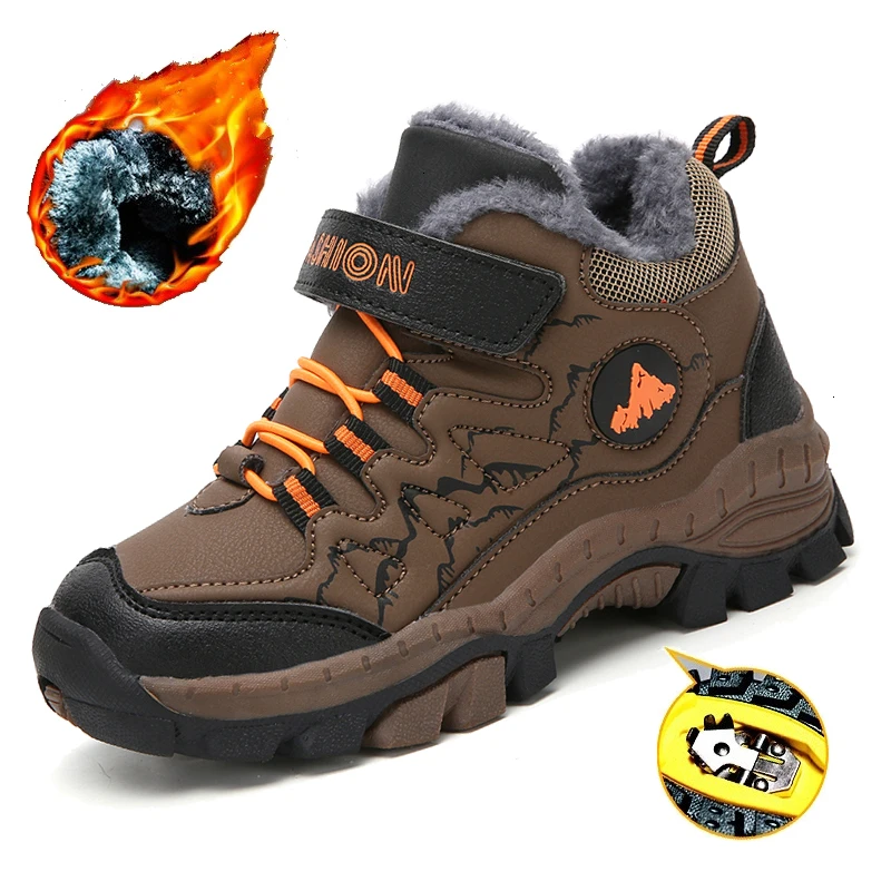 

Kids Sport Shoes Winter Boys Anti-skip Claw Hiking Shoes Brand Sneakers Outdoor Warm Plush Fur Teenagers Trekking Walking Boots